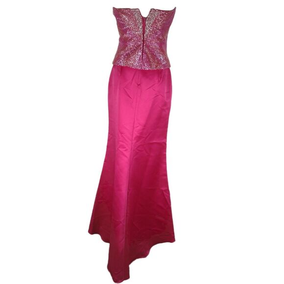 Mon Cheri Beaded Mock Corset Evening Dress Size 6 Strapless Long Formal - Picture 3 of 12